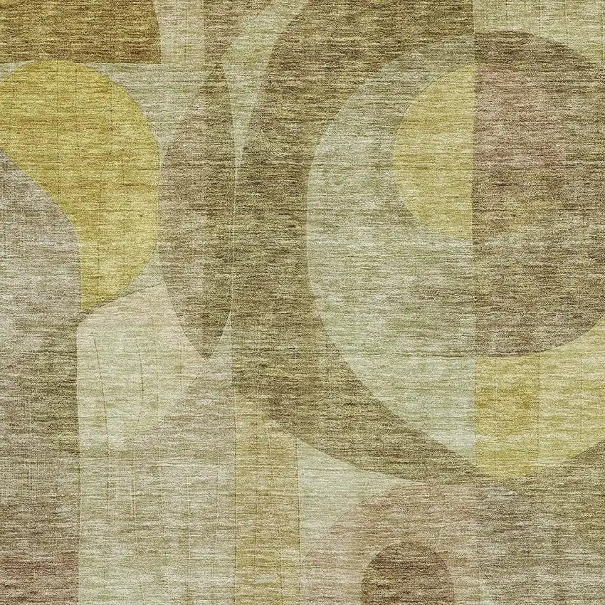 Wheat Beige And Gold Abstract Geometric Washable Area Rug With UV Protection Photo 2