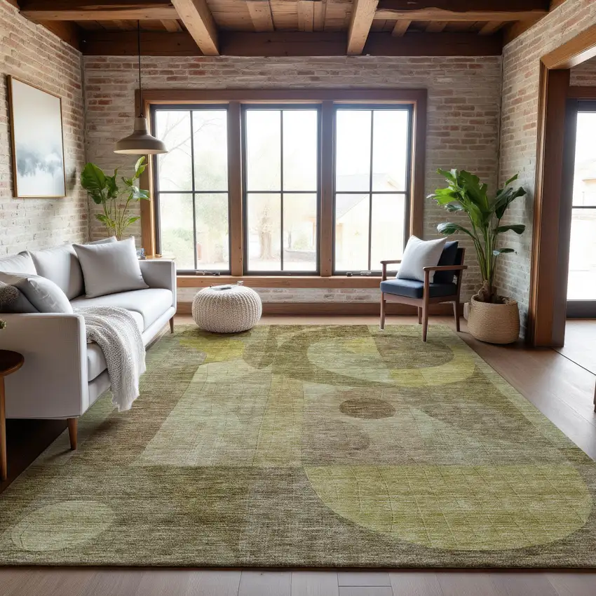 Wheat Beige And Gold Abstract Geometric Washable Area Rug With UV Protection Photo 3