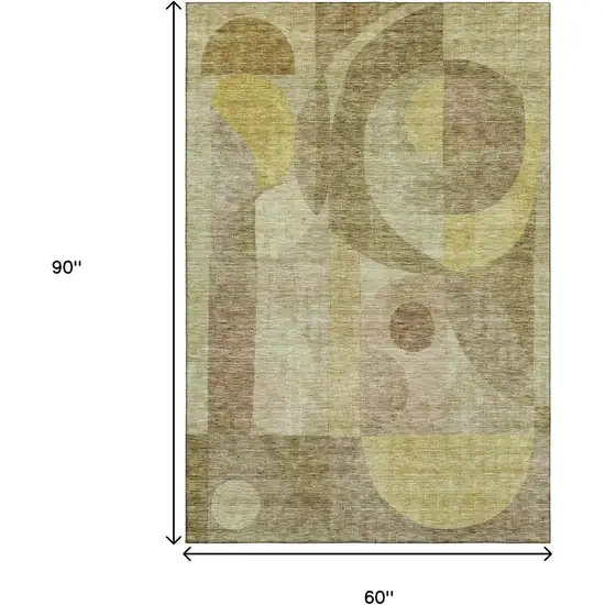 Wheat Beige And Gold Abstract Geometric Washable Area Rug With UV Protection Photo 9