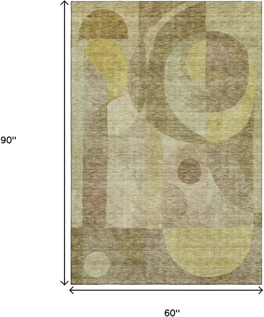 Wheat Beige And Gold Abstract Geometric Washable Area Rug With UV Protection Photo 9