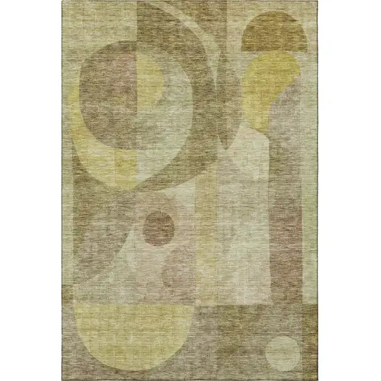 Wheat Beige And Gold Abstract Geometric Washable Area Rug With UV Protection Photo 2