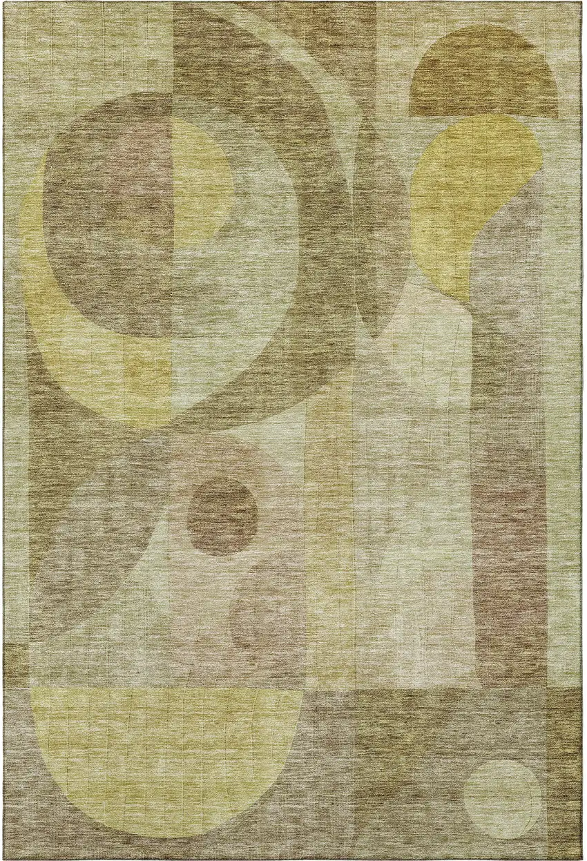 Wheat Beige And Gold Abstract Geometric Washable Area Rug With UV Protection Photo 2