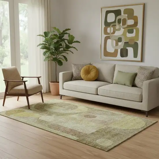 Wheat Beige And Gold Abstract Geometric Washable Area Rug With UV Protection Photo 2