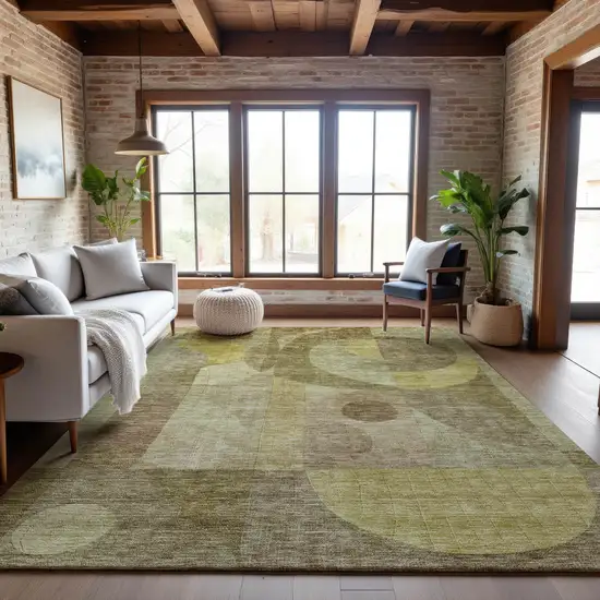 Wheat Beige And Gold Abstract Geometric Washable Area Rug With UV Protection Photo 4