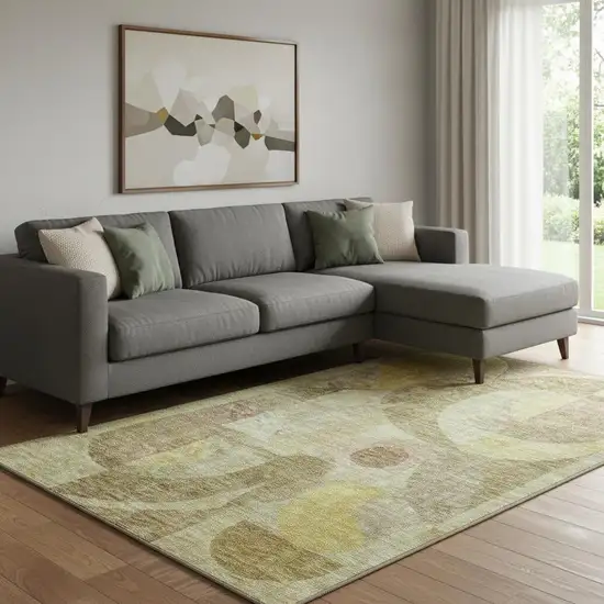 Wheat Beige And Gold Abstract Geometric Washable Area Rug With UV Protection Photo 2