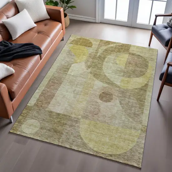 Wheat Beige And Gold Abstract Geometric Washable Area Rug With UV Protection Photo 5