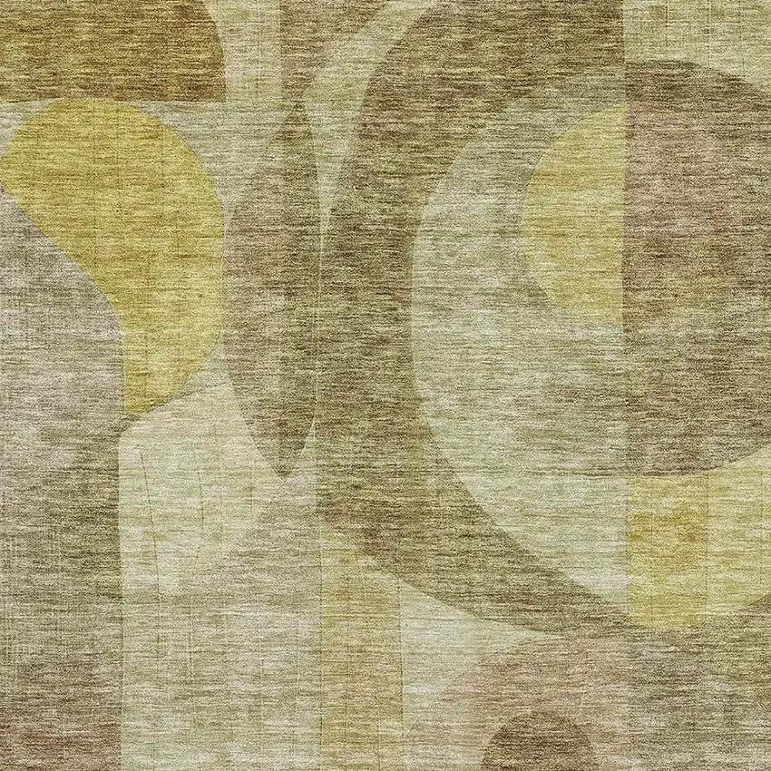 Wheat Beige And Gold Abstract Geometric Washable Area Rug With UV Protection Photo 2
