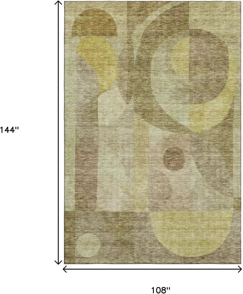 Wheat Beige And Gold Abstract Geometric Washable Area Rug With UV Protection Photo 9