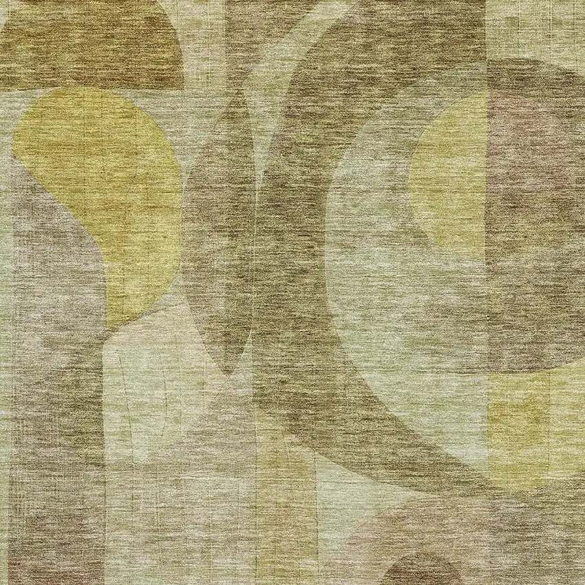 Wheat Beige And Gold Abstract Geometric Washable Area Rug With UV Protection Photo 2