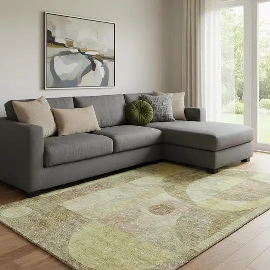 Wheat Beige And Gold Abstract Geometric Washable Area Rug With UV Protection Photo 2