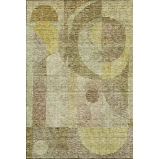 Wheat Beige And Gold Abstract Geometric Washable Area Rug With UV Protection Photo 1