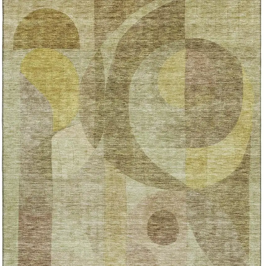Wheat Beige And Gold Abstract Geometric Washable Area Rug With UV Protection Photo 3