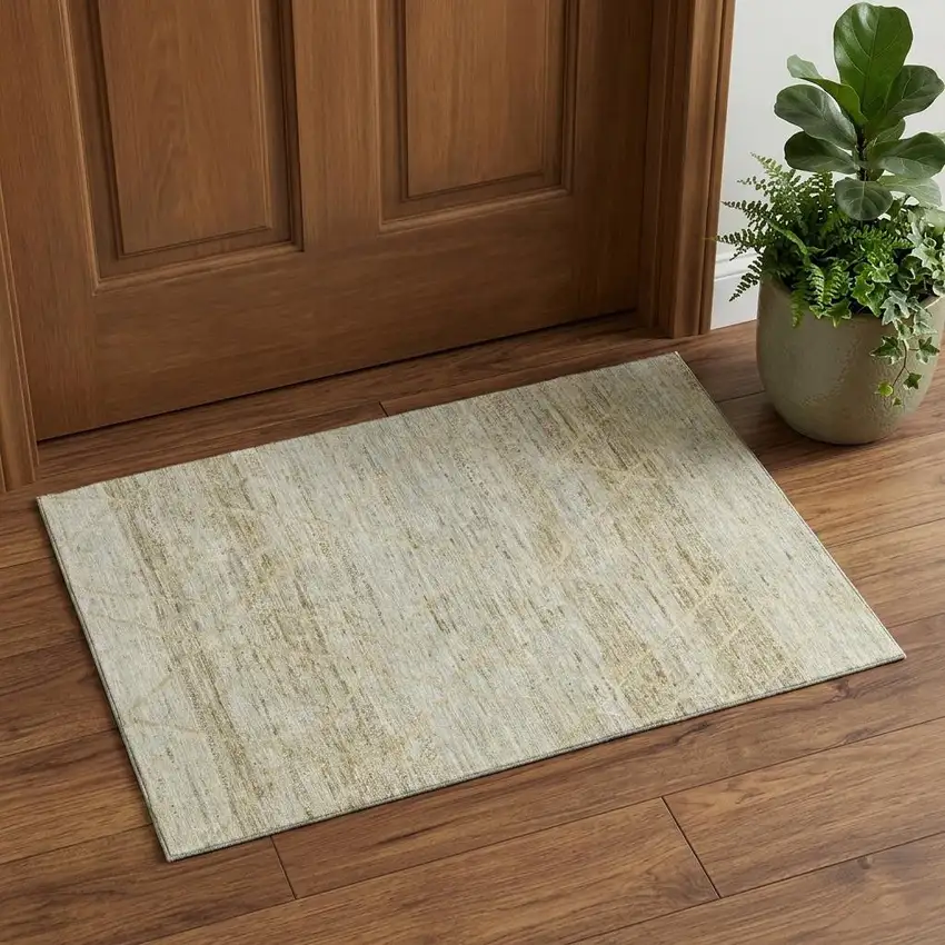 Wheat Beige And Gold Abstract Geometric Washable Area Rug With UV Protection Photo 1