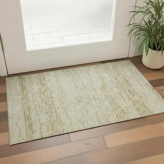 Wheat Beige And Gold Abstract Geometric Washable Area Rug With UV Protection Photo 2