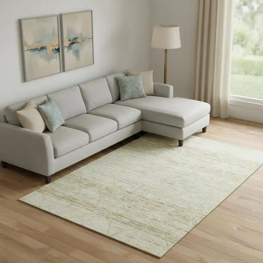 Wheat Beige And Gold Abstract Geometric Washable Area Rug With UV Protection Photo 2