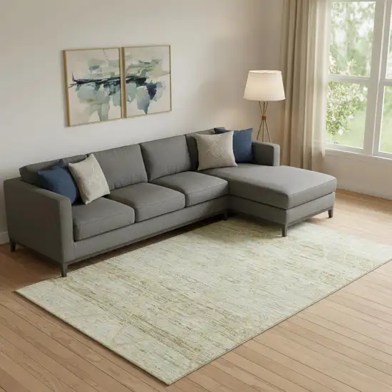 Wheat Beige And Gold Abstract Geometric Washable Area Rug With UV Protection Photo 2