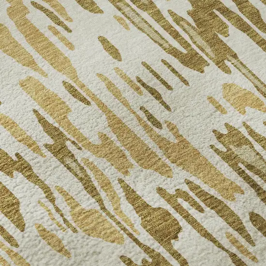 Wheat Beige And Gold Striped Washable Area Rug With UV Protection Photo 9