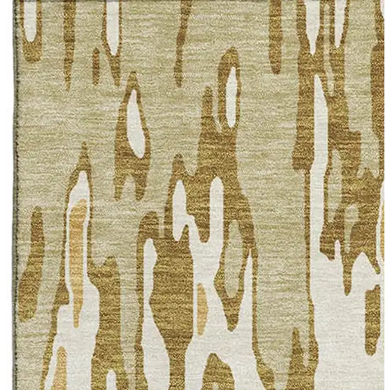 Wheat Beige And Gold Striped Washable Area Rug With UV Protection Photo 3
