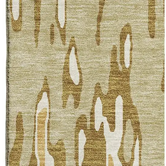 Wheat Beige And Gold Striped Washable Area Rug With UV Protection Photo 2