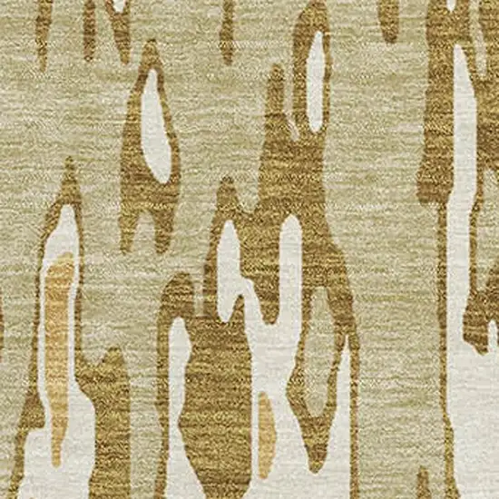 Wheat Beige And Gold Striped Washable Area Rug With UV Protection Photo 2