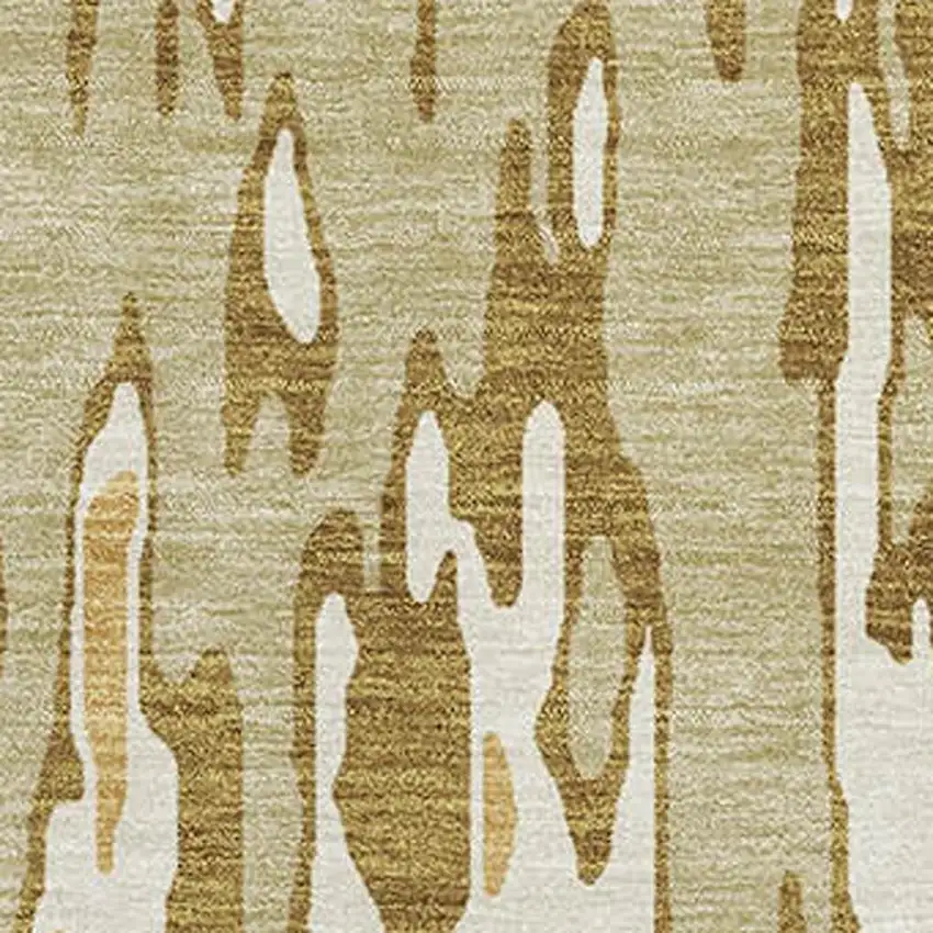 Wheat Beige And Gold Striped Washable Area Rug With UV Protection Photo 2