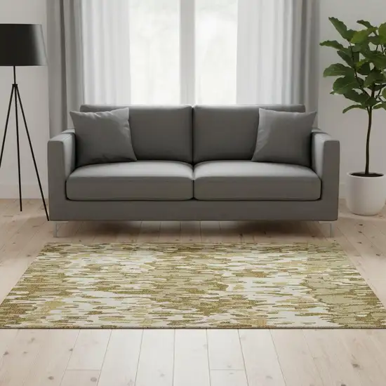 Wheat Beige And Gold Striped Washable Area Rug With UV Protection Photo 2