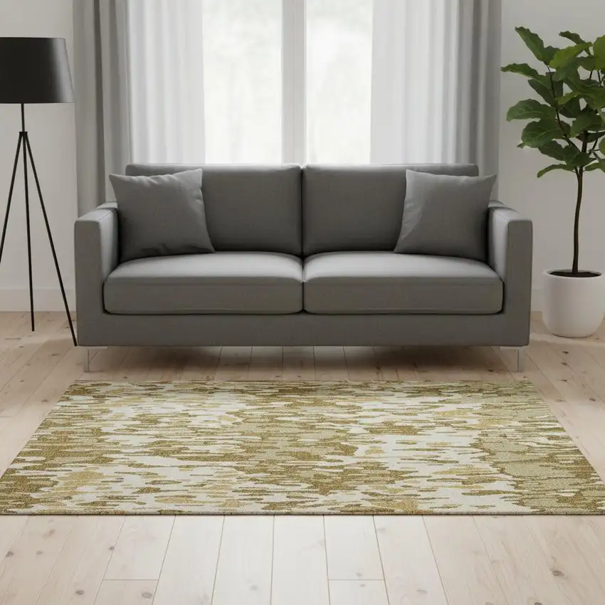 Wheat Beige And Gold Striped Washable Area Rug With UV Protection Photo 2