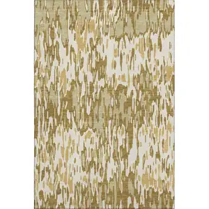 Photo of Wheat Beige And Gold Striped Washable Area Rug With UV Protection