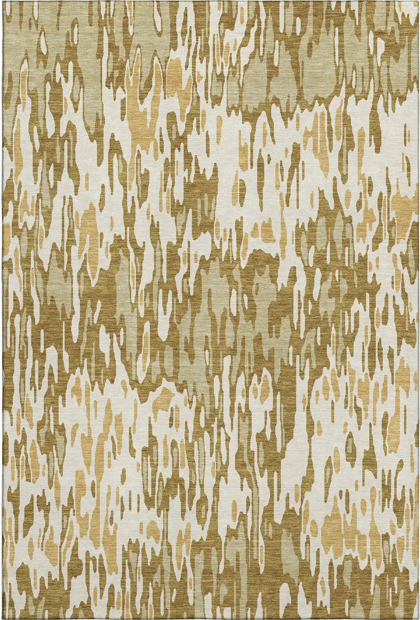 Wheat Beige And Gold Striped Washable Area Rug With UV Protection Photo 1