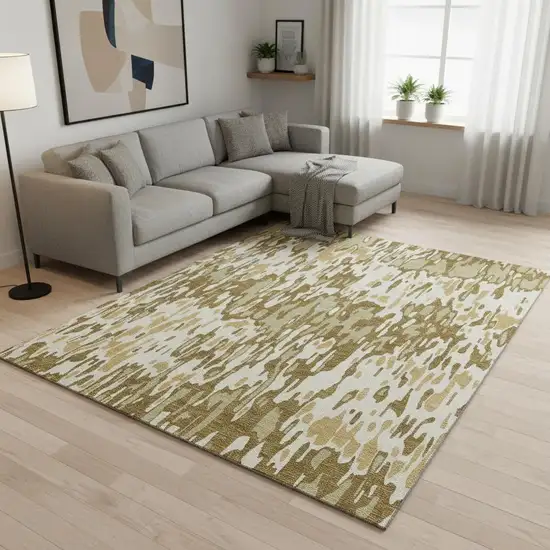 Wheat Beige And Gold Striped Washable Area Rug With UV Protection Photo 2