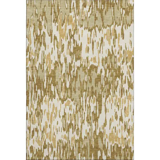 Wheat Beige And Gold Striped Washable Area Rug With UV Protection Photo 1