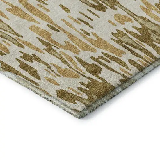 Wheat Beige And Gold Striped Washable Area Rug With UV Protection Photo 7