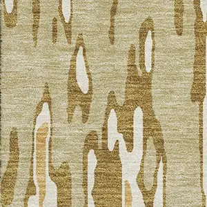 Photo of Wheat Beige And Gold Striped Washable Area Rug With UV Protection