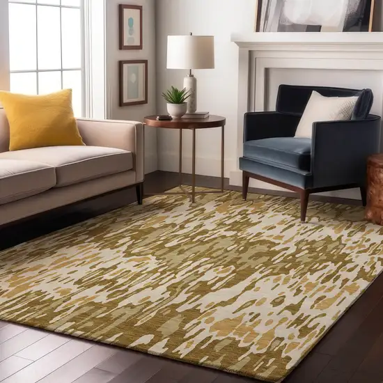 Wheat Beige And Gold Striped Washable Area Rug With UV Protection Photo 4