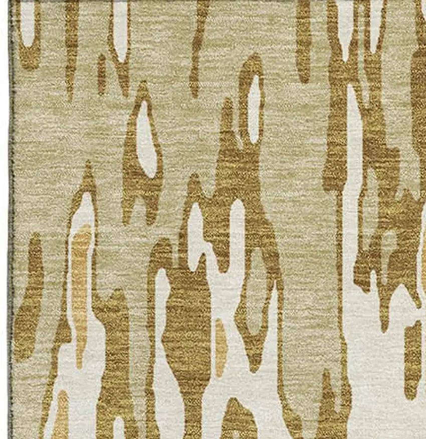 Wheat Beige And Gold Striped Washable Area Rug With UV Protection Photo 3