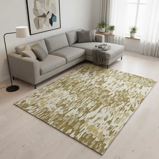 Wheat Beige And Gold Striped Washable Area Rug With UV Protection Photo 2