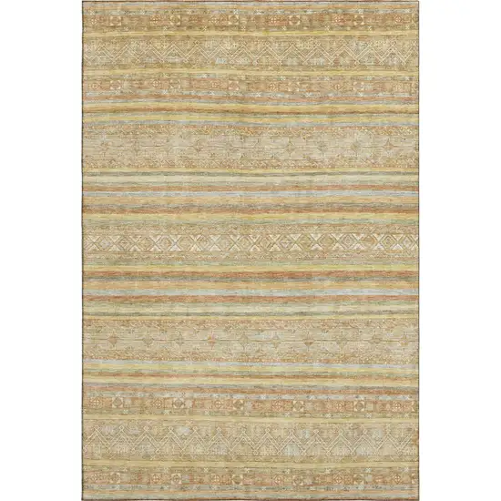 Wheat Beige And Gold Striped Washable Area Rug With UV Protection Photo 3