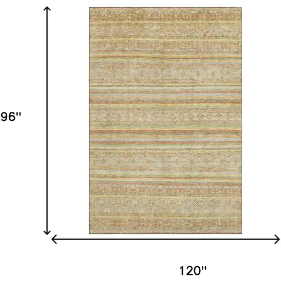 Wheat Beige And Gold Striped Washable Area Rug With UV Protection Photo 7