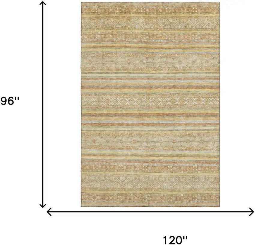 Wheat Beige And Gold Striped Washable Area Rug With UV Protection Photo 7
