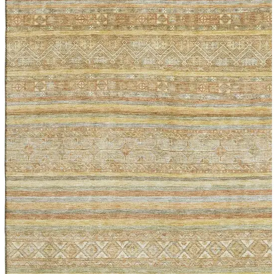 Wheat Beige And Gold Striped Washable Area Rug With UV Protection Photo 3