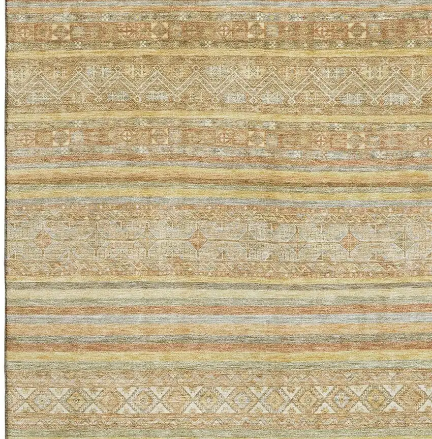 Wheat Beige And Gold Striped Washable Area Rug With UV Protection Photo 3