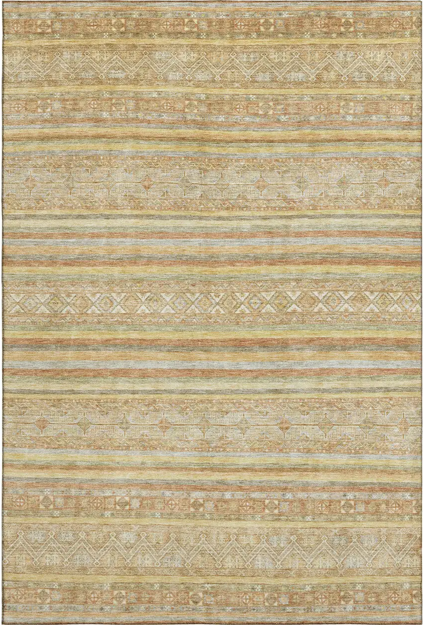 Wheat Beige And Gold Striped Washable Area Rug With UV Protection Photo 3