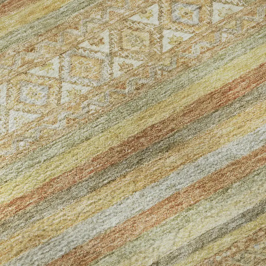 Wheat Beige And Gold Striped Washable Area Rug With UV Protection Photo 7