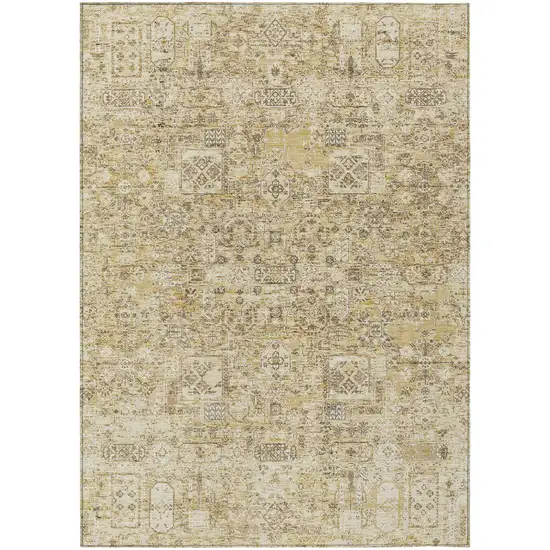 Wheat Beige And Gray Floral Washable Indoor Outdoor Area Rug Photo 2