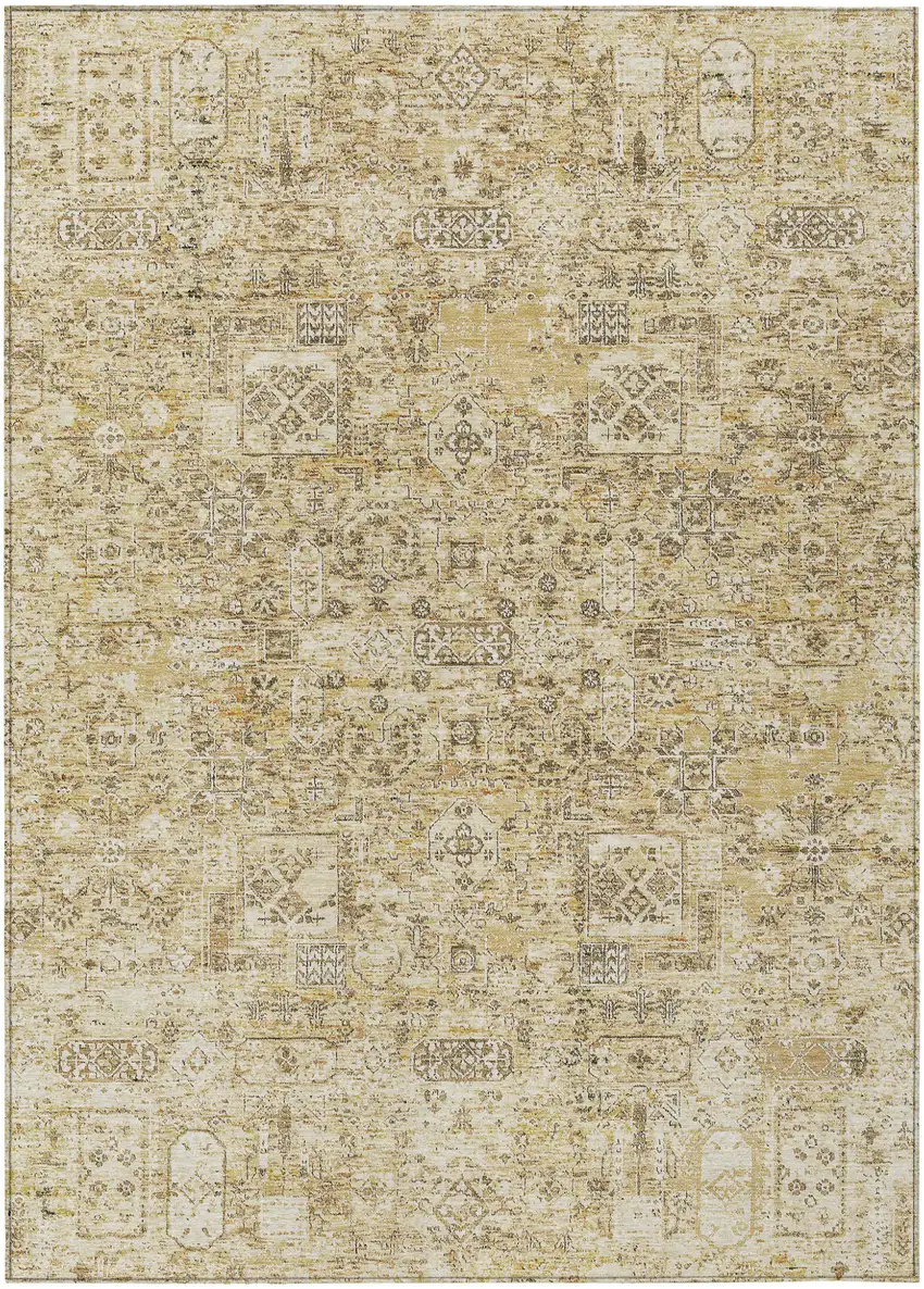 Wheat Beige And Gray Floral Washable Indoor Outdoor Area Rug Photo 2