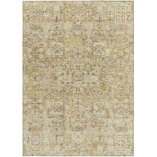 Wheat Beige And Gray Floral Washable Indoor Outdoor Area Rug Photo 6