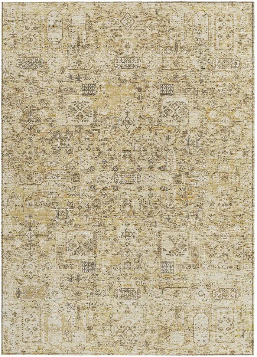Wheat Beige And Gray Floral Washable Indoor Outdoor Area Rug Photo 6