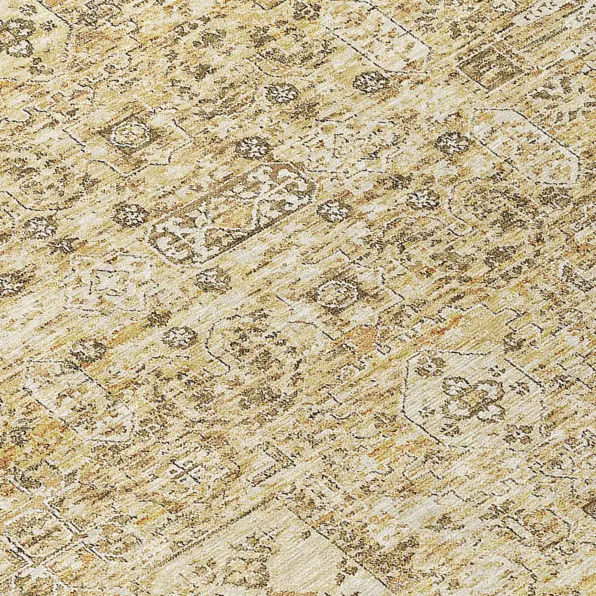 Wheat Beige And Gray Floral Washable Indoor Outdoor Area Rug Photo 5