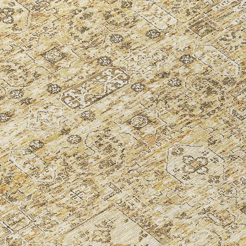 Wheat Beige And Gray Floral Washable Indoor Outdoor Area Rug Photo 5