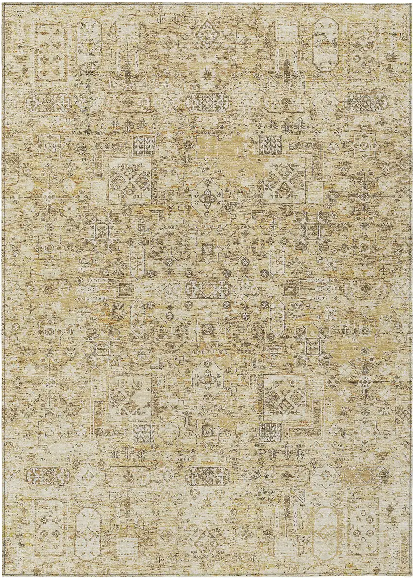 Wheat Beige And Gray Floral Washable Indoor Outdoor Area Rug Photo 2